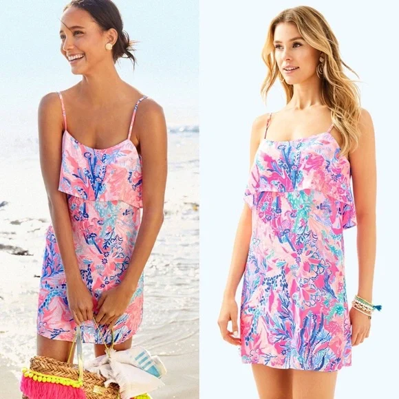 Lilly Pulitzer Lexi Mini Dress Light Paschia Pink Aquadesiac Coral Floral Medium - Picture 2 of 12